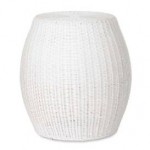 Large Outdoor Wicker Ottoman Pouf in White